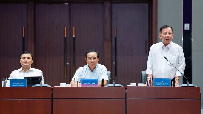 Ông Nguyễn Văn Hùng, Chủ tịch HĐQT, Tổng Giám đốc Tập đoàn Becamex, phát biểu tại buổi làm việc (Ảnh SGGP)