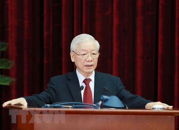 Tổng Bí thư Nguyễn Phú Trọng phát biểu khai mạc hội nghị. (Ảnh: TTXVN)
