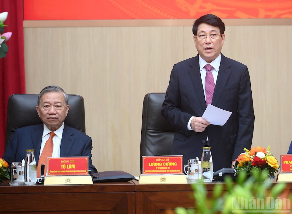 Chủ tịch nước Lương Cường phát biểu tại hội nghị.