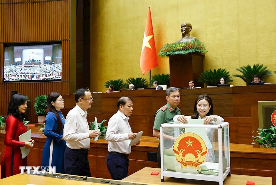 Đại biểu Quốc hội bỏ phiếu. (Ảnh: TTXVN)