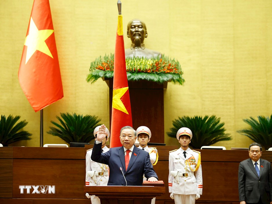 Chủ tịch nước Cộng hòa xã hội chủ nghĩa Việt Nam Tô Lâm tuyên thệ nhậm chức. (Ảnh: TTXVN)