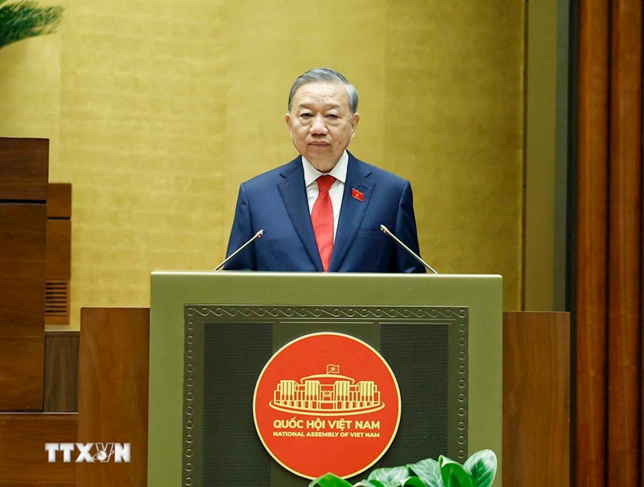 Chủ tịch nước Cộng hòa xã hội chủ nghĩa Việt Nam Tô Lâm phát biểu nhậm chức. (Ảnh: TTXVN)