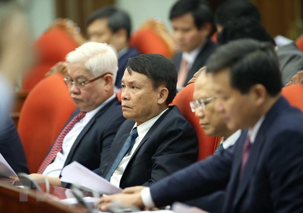 Tổng Giám đốc Thông tấn xã Việt Nam Nguyễn Đức Lợi cùng các Ủy viên Trung ương dự hội nghị. (Ảnh: TTXVN)