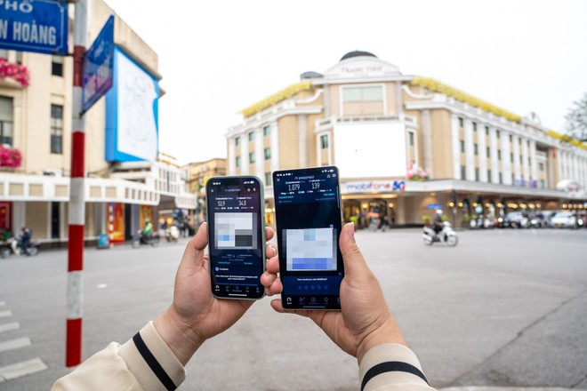 Tốc độ mạng 5G MobiFone tại khu vực Tràng Tiền (Hà Nội) thậm chí có thể đạt đến 1.079 Mbps tải xuống, 139 Mbps tải lên. (Ảnh: Vietnam+)