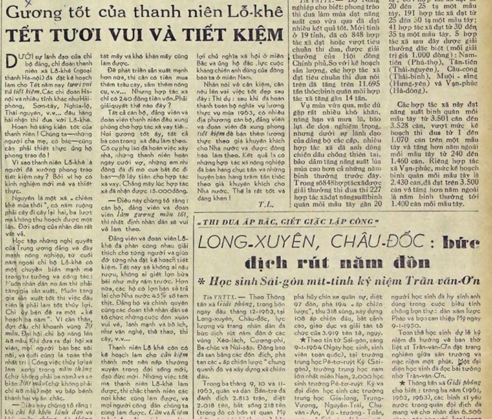 Bài viết “Gương tốt của thanh niên Lỗ Khê” của Bác Hồ, đăng trên Báo Nhân dân, ngày 18/1/1964. (Ảnh tư liệu)