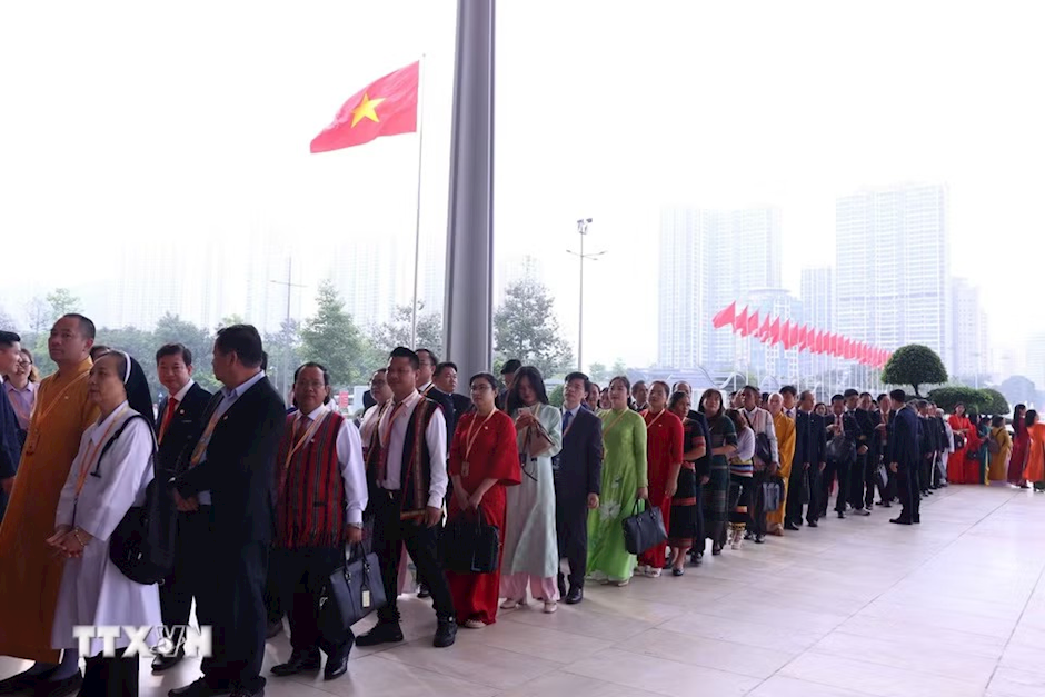 Các đại biểu dự khai mạc Đại hội đại biểu toàn quốc Mặt trận Tổ quốc Việt Nam lần thứ XI. (Ảnh: Văn Điệp/ TTXVN)