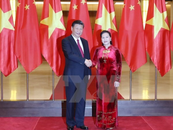 Chủ tịch Quốc hội Nguyễn Thị Kim Ngân hội kiến với Tổng Bí Thư, Chủ tịch Trung Quốc Tập Cận Bình thăm cấp Nhà nước tới Việt Nam. (Ảnh: TTXVN)