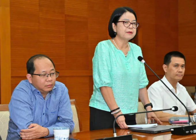 Giám đốc Trung tâm Chuyển đổi số TPHCM Võ Thị Trung Trinh phát biểu tại hội nghị. (Ảnh: SGGP)