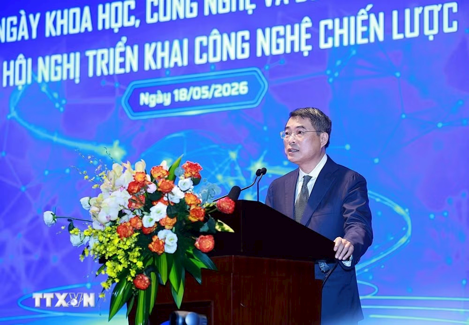 Thủ tướng Lê Minh Hưng phát biểu tại Lễ chào mừng Ngày Khoa học, Công nghệ và Đổi mới sáng tạo Việt Nam và Hội nghị triển khai công nghệ chiến lược. (Ảnh: Dương Giang/TTXVN)