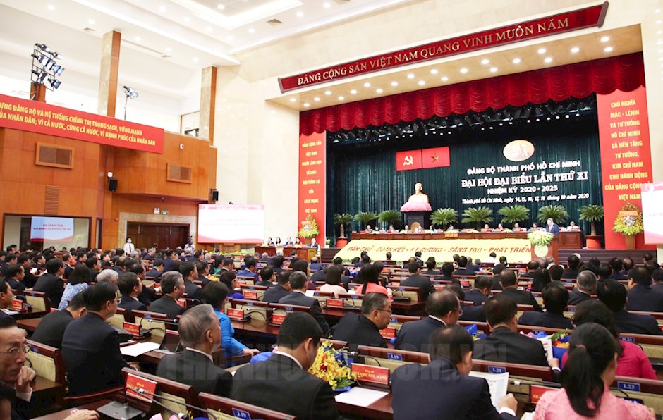 Quang cảnh phiên bế mạc Đại hội Đại biểu Đảng bộ TPHCM lần thứ XI, nhiệm kỳ 2020-2025.