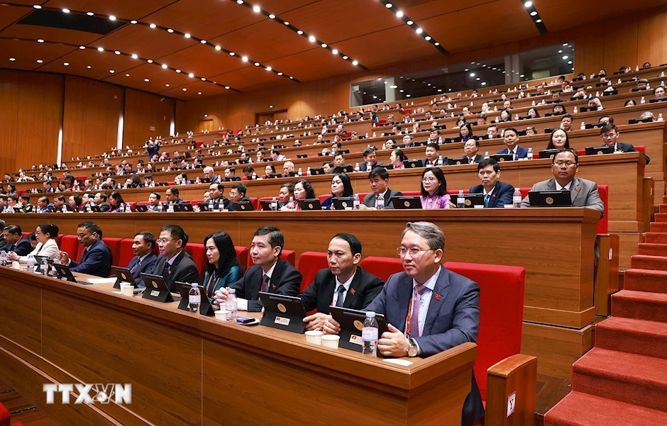 Đoàn đại biểu Đảng bộ tỉnh Đắk Lắk dự phiên thảo luận tại hội trường về các văn kiện Đại hội, sáng 21/1. (Ảnh: TTXVN)