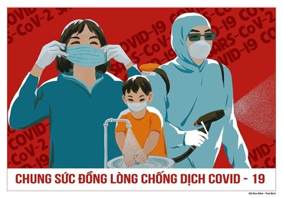 Một mẫu tranh cổ động về phòng, chống dịch Covid-19. (Ảnh: Baochinhphu.vn)