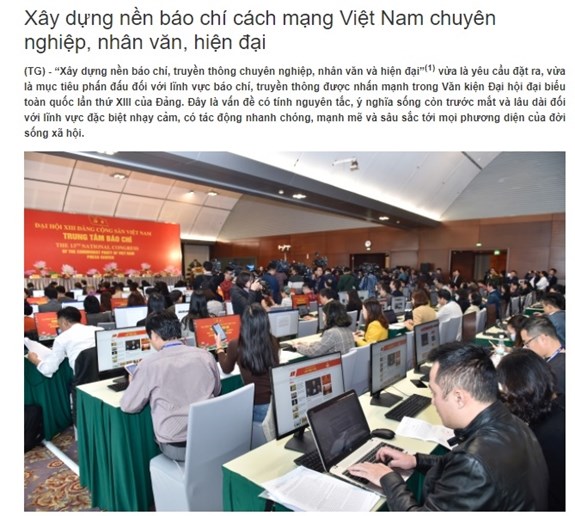 Bài "Xây dựng nền báo chí cách mạng Việt Nam chuyên nghiệp, nhân văn, hiện đại" trên Tạp chí Tuyên giáo. (Ảnh: Tuyengiao.vn)