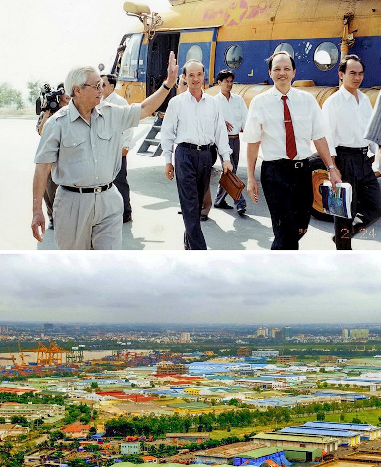 Đồng chí Võ Văn Kiệt, Ủy viên Bộ Chính trị, Chủ tịch Hội đồng Bộ trưởng khảo sát thực địa vùng Nhà Bè để xây dựng Khu Chế xuất Tân Thuận. Đây là Khu Chế xuất đầu tiên tại Việt Nam và là hình mẫu của nhiều khu chế xuất, khu công nghiệp trên toàn quốc, năm 1991. 