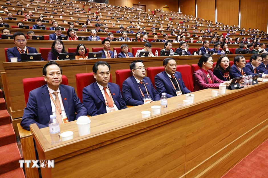 Các đại biểu tham dự phiên bế mạc Đại hội XIV của Đảng. (Ảnh: TTXVN)