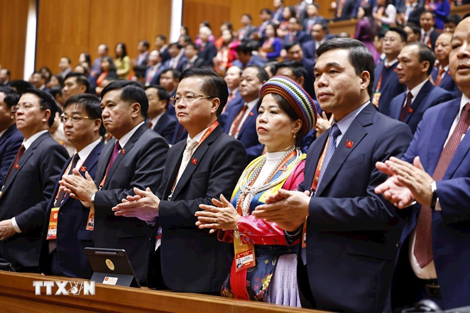 Các đại biểu dự phiên bế mạc Đại hội XIV của Đảng. (Ảnh: TTXVN)