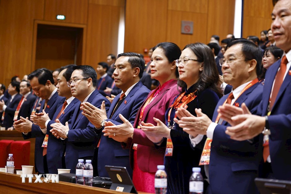 Các đại biểu dự phiên bế mạc Đại hội XIV của Đảng. (Ảnh: TTXVN)