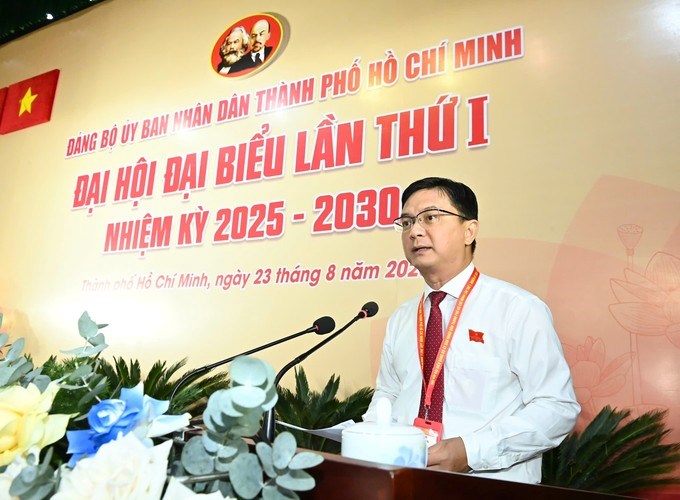 Đồng chí Nguyễn Mạnh Cường phát biểu tại đại hội (Ảnh SGGP)