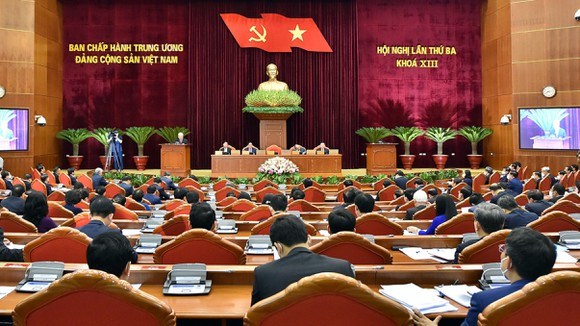 Toàn cảnh phiên khai mạc Hội nghị lần thứ 3 Ban Chấp hành Trung ương Đảng khóa XIII. (Nguồn: SGGP)