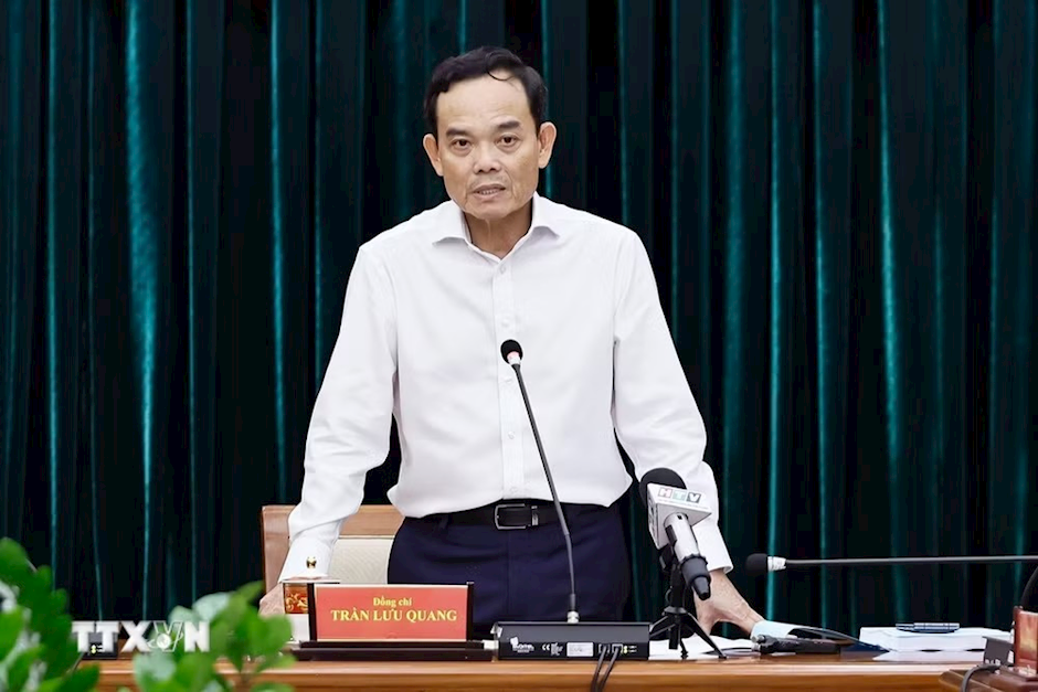 Ủy viên Bộ Chính trị, Bí thư Thành ủy Thành phố Hồ Chí Minh Trần Lưu Quang phát biểu. (Ảnh: Doãn Tấn/TTXVN)