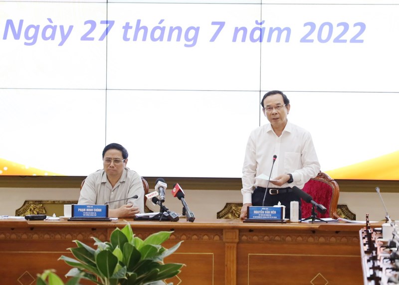 Bí thư Thành ủy TPHCM Nguyễn Văn Nên phát biểu tại buổi làm việc (Ảnh: Trung tâm Báo chí TP)