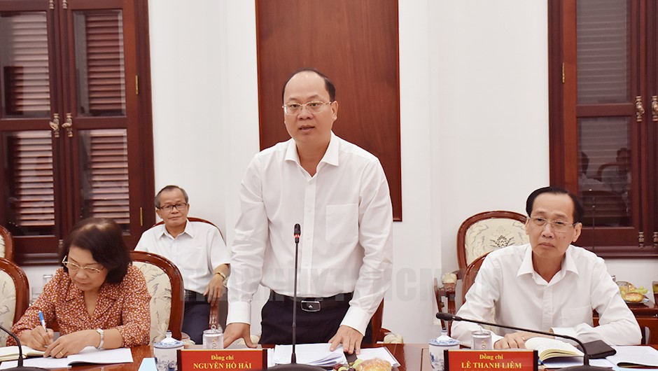 Đồng chí Nguyễn Hồ Hải phát biểu tại buổi làm việc