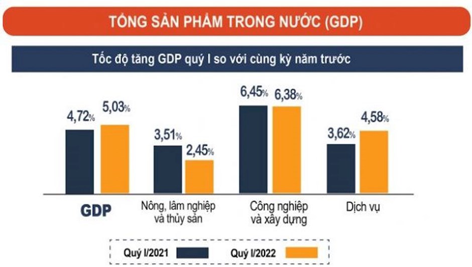 Biểu đồ mức độ tăng trưởng GDP của Việt Nam vào Quý I/2022.