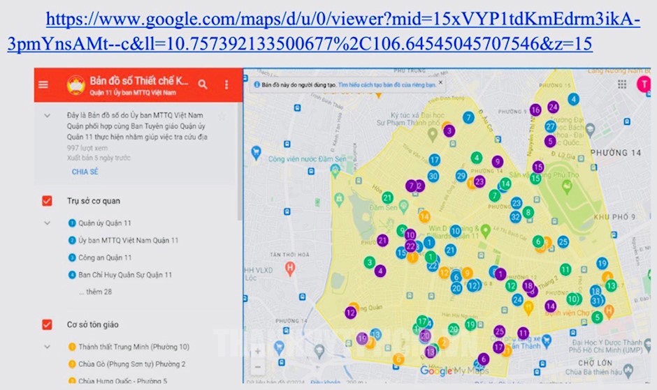 Bản đồ số thiết chế Không gian văn hóa Hồ Chí Minh trên nền tảng của Google Maps tại Quận 11