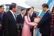 Chủ tịch Trung Quốc Tập Cận Bình nhận hoa chào mừng từ nữ sinh. (Nguồn: TTXVN)
