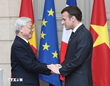 Tổng Bí thư Nguyễn Phú Trọng và Tổng thống Cộng hòa Pháp Emmanuel Macron chiều 27/3/2018, tại Phủ Tổng thống ở Thủ đô Paris. (Ảnh: TTXVN)